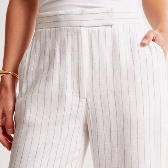 Abercrombie Linen-Blend Tailored Straight Pant White Stripes NWT M - Picture 1 of 9